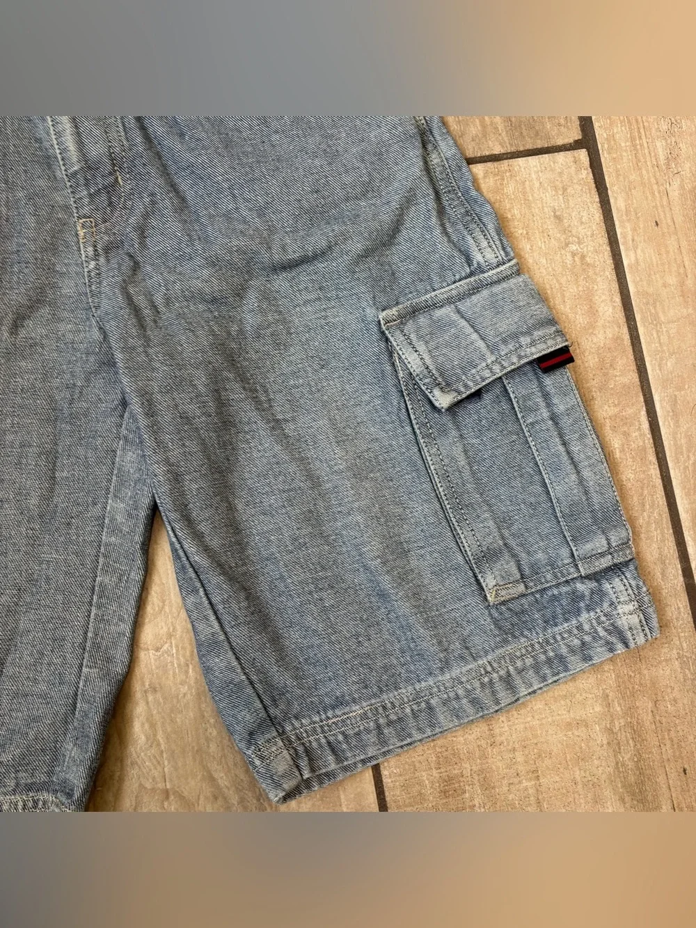 Y2K FUBU The Collection Cargo Denim Shorts Boys Sz 14 Light Wash Streetwear Vtg
